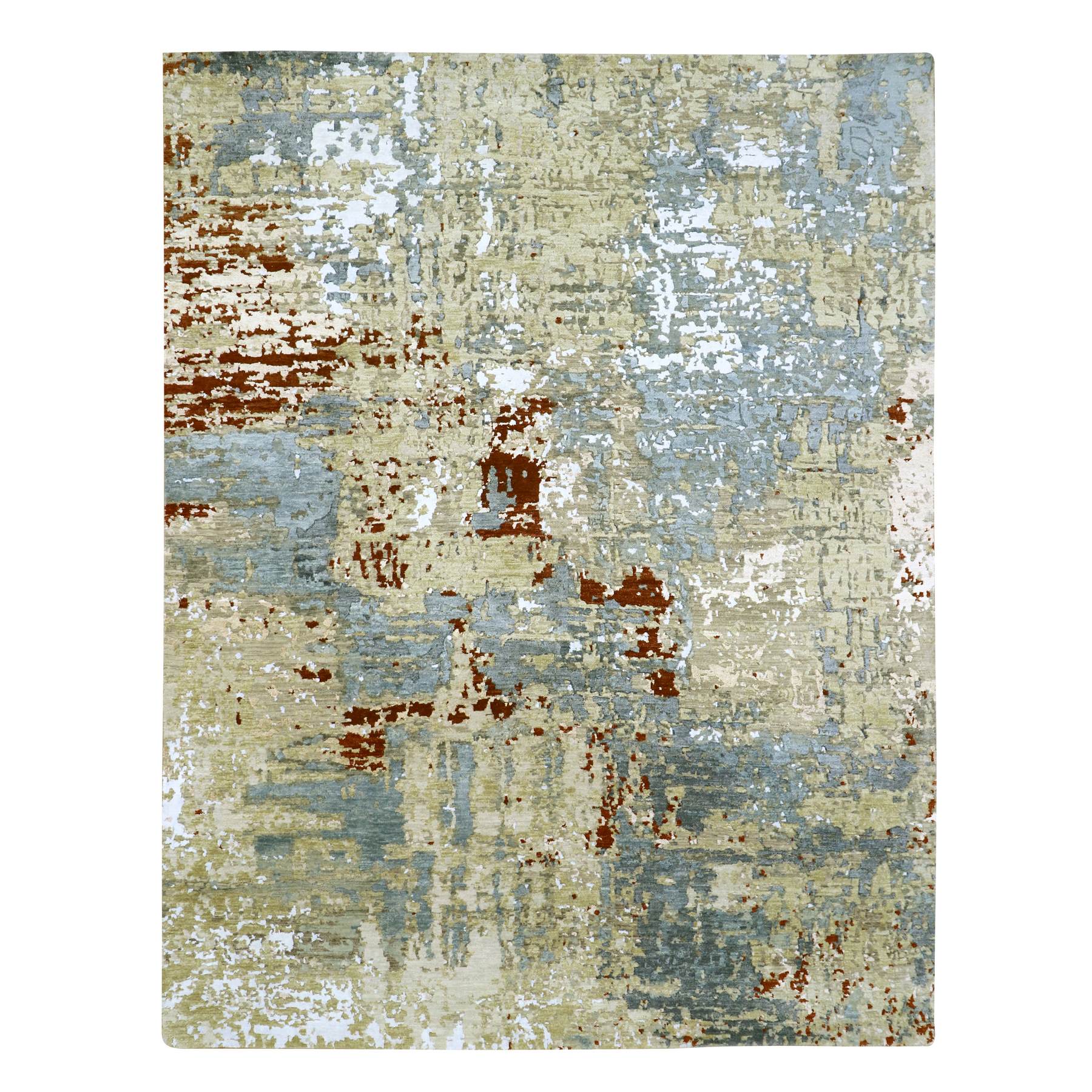 Laurel Green, Persian Knot, Abstract with Galaxy Design, 100% Wool, Hand Knotted, Densely Woven, Oriental Rug